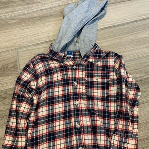 Old Navy 4T Plaid Flannel Long Sleeve Shirt with Hood